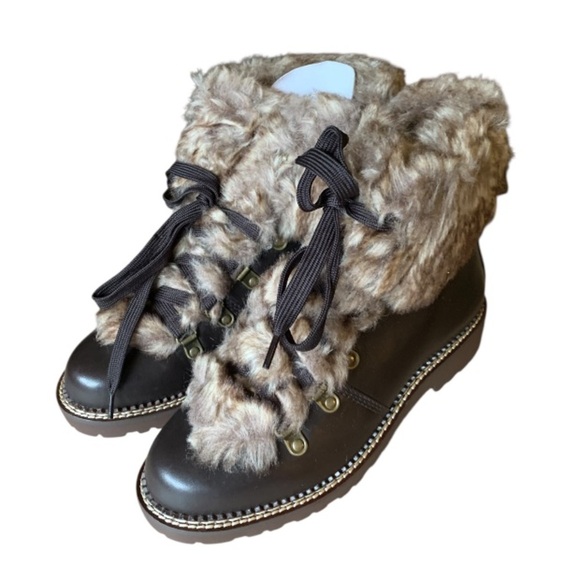 LANDSEND Women’s Leather Faux Fur Cuff Booties, Side Zip - Picture 6 of 14